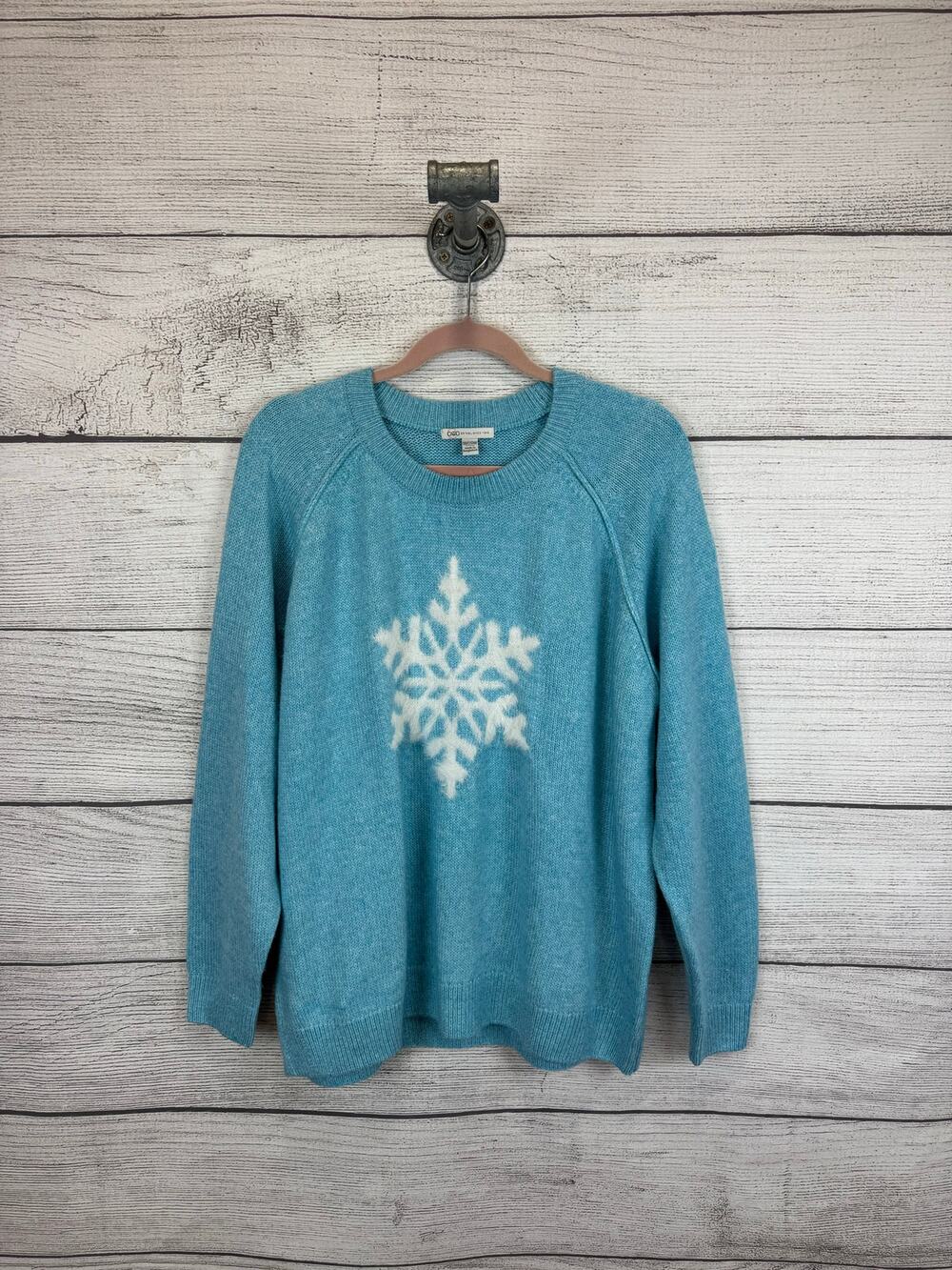 Cato Plus Size Light Blue Knit Fizzy Snowflake Sweater Size 18/20W